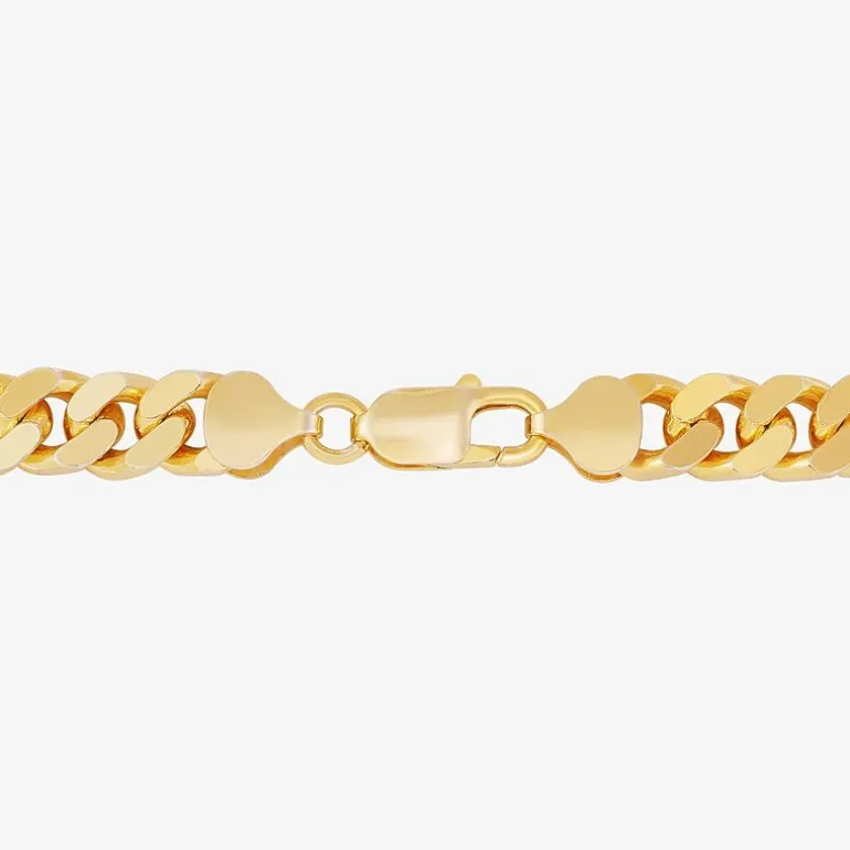 Mens 24K Gold Over Silver 8 1/2 Inch Solid Curb Chain Bracelet