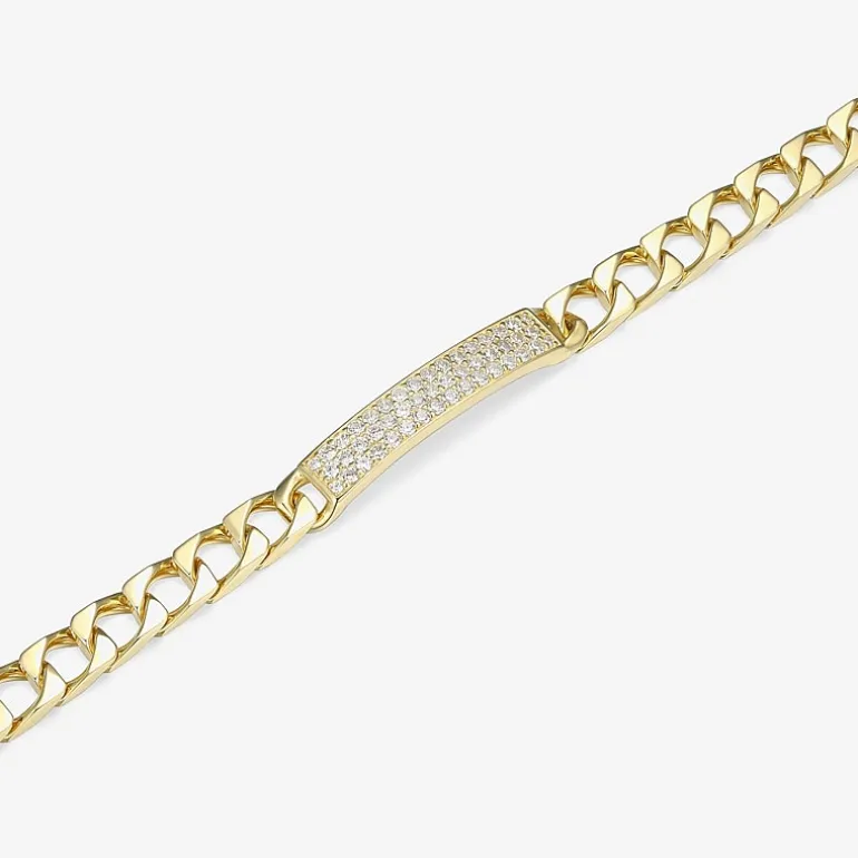 Mens 18K Gold Over Silver Sterling Silver 8 Inch Solid Link Round Id Bracelet