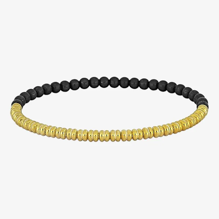 Mens 18K Gold Over Silver Titanium Stretch Bracelet