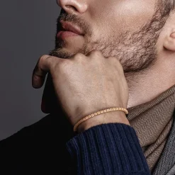Mens 18K Gold Over Silver Titanium Stretch Bracelet
