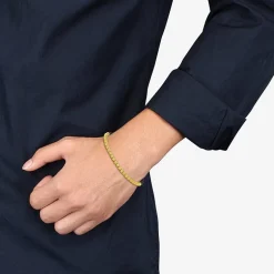 Mens 18K Gold Over Silver Titanium Stretch Bracelet