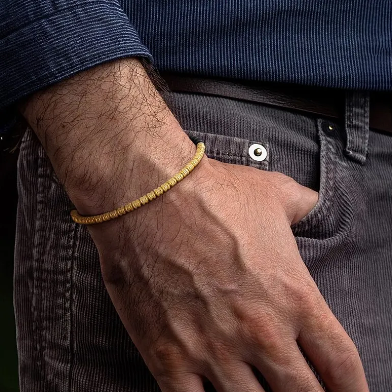 Mens 18K Gold Over Silver Titanium Stretch Bracelet