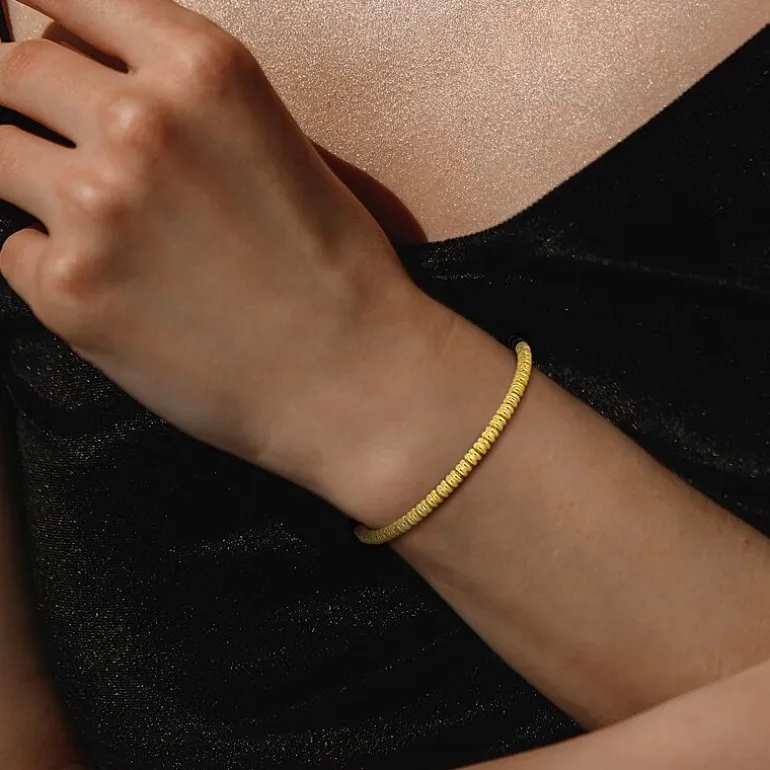Mens 18K Gold Over Silver Titanium Stretch Bracelet