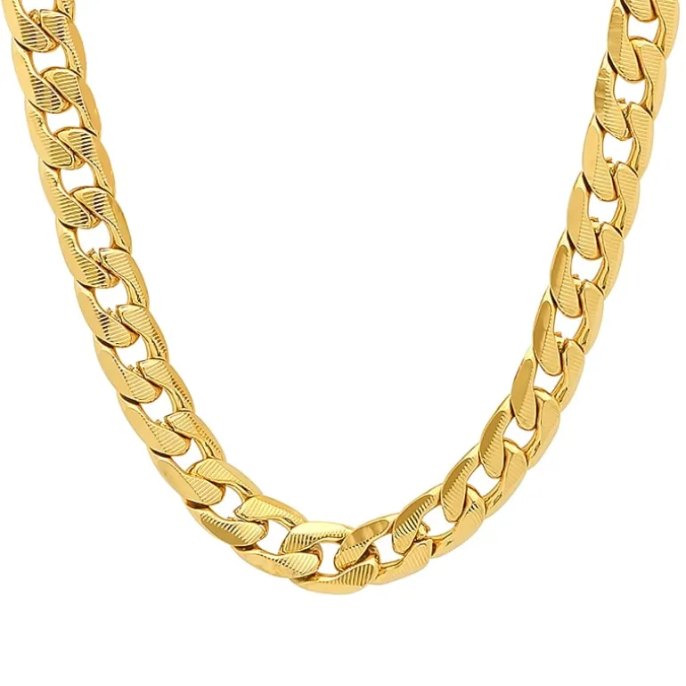 Mens 18K Gold Over Stainless Steel Hypoallergenic 24 Inch Curb Chain Necklace