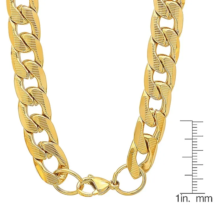 Mens 18K Gold Over Stainless Steel Hypoallergenic 24 Inch Curb Chain Necklace