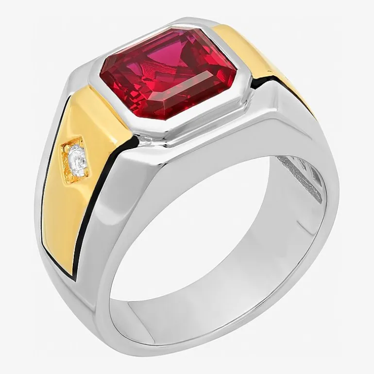 Mens Lab-Created Gemstone & White Sapphire Ring