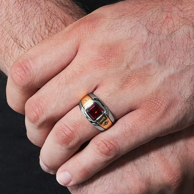 Mens Lab-Created Gemstone & White Sapphire Ring