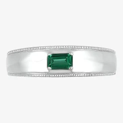 Mens Lab Created Green Emerald Sterling Silver Fashion Ring