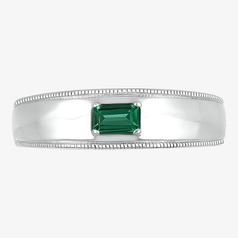 Mens Lab Created Green Emerald Sterling Silver Fashion Ring