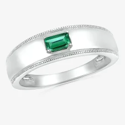 Mens Lab Created Green Emerald Sterling Silver Fashion Ring