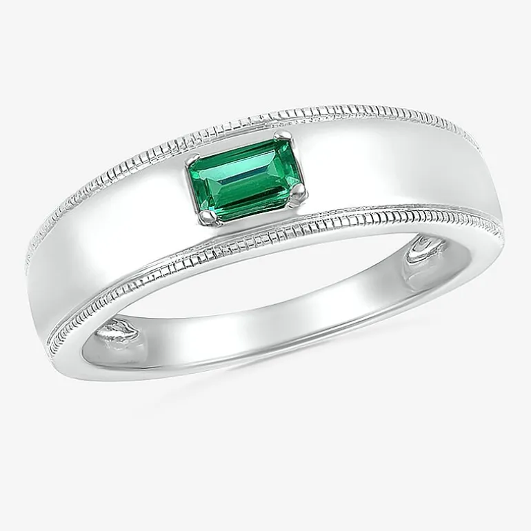 Mens Lab Created Green Emerald Sterling Silver Fashion Ring