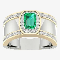 Mens Lab Created Green Emerald 10K Gold Sterling Silver Fashion Ring