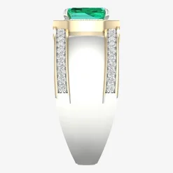 Mens Lab Created Green Emerald 10K Gold Sterling Silver Fashion Ring