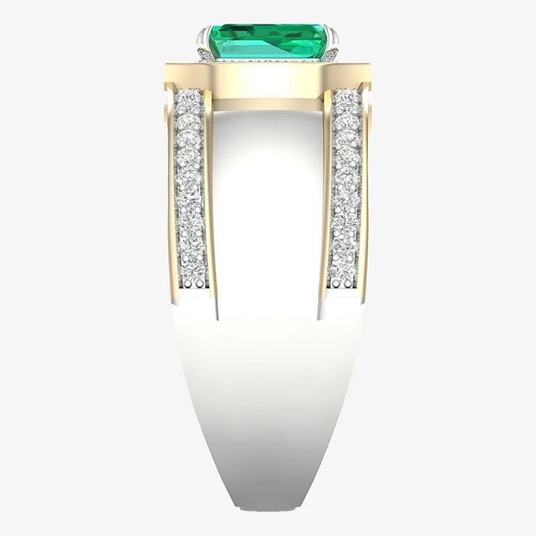 Mens Lab Created Green Emerald 10K Gold Sterling Silver Fashion Ring