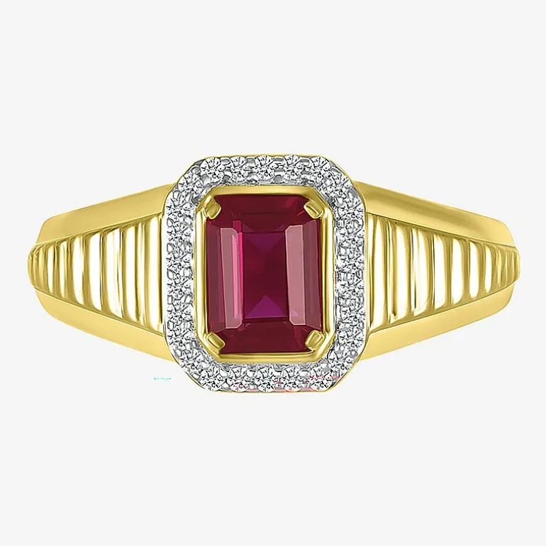 Mens Lab Created Red Ruby 10K Gold Fashion Ring