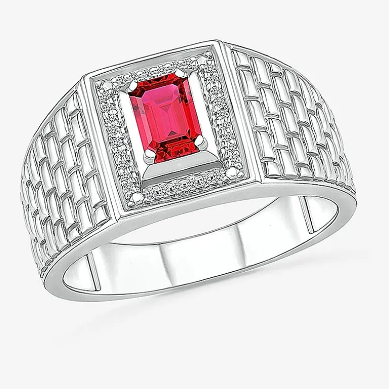 Mens Lab Created Red Ruby Sterling Silver Fashion Ring