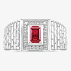 Mens Lab Created Red Ruby Sterling Silver Fashion Ring