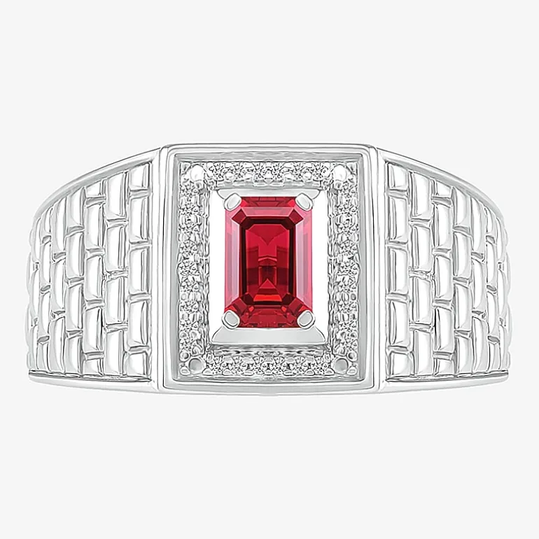 Mens Lab Created Red Ruby Sterling Silver Fashion Ring