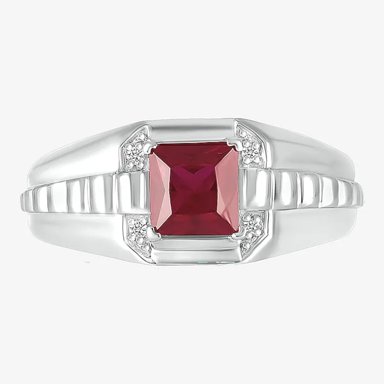 Mens Lab Created Red Ruby Sterling Silver Fashion Ring