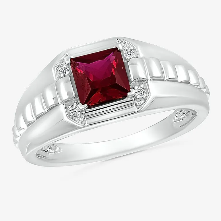 Mens Lab Created Red Ruby Sterling Silver Fashion Ring