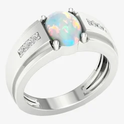 Mens Lab Created White Opal Sterling Silver Fashion Ring