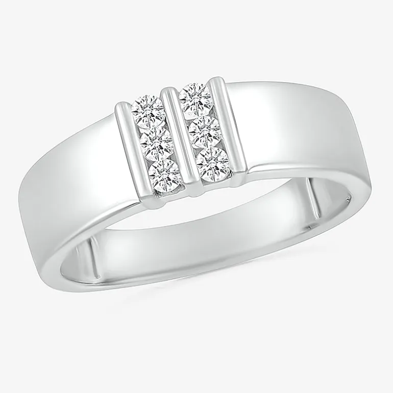 Mens 3.5MM 1/5 CT. Natural White Diamond 10K Gold Wedding Band