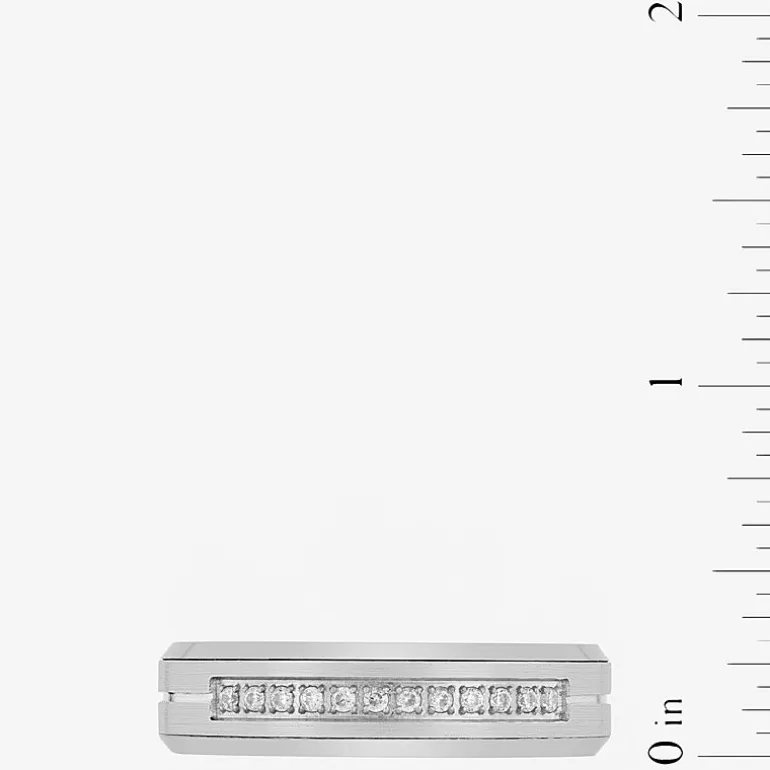 Mens 6MM Natural Diamond Tungsten Wedding Band