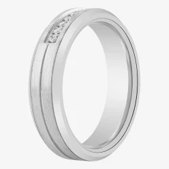 Mens 6MM Natural Diamond Tungsten Wedding Band