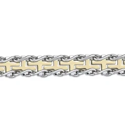 Mens Stainless Steel and Gold Ion Plated Cross Link Bracelet