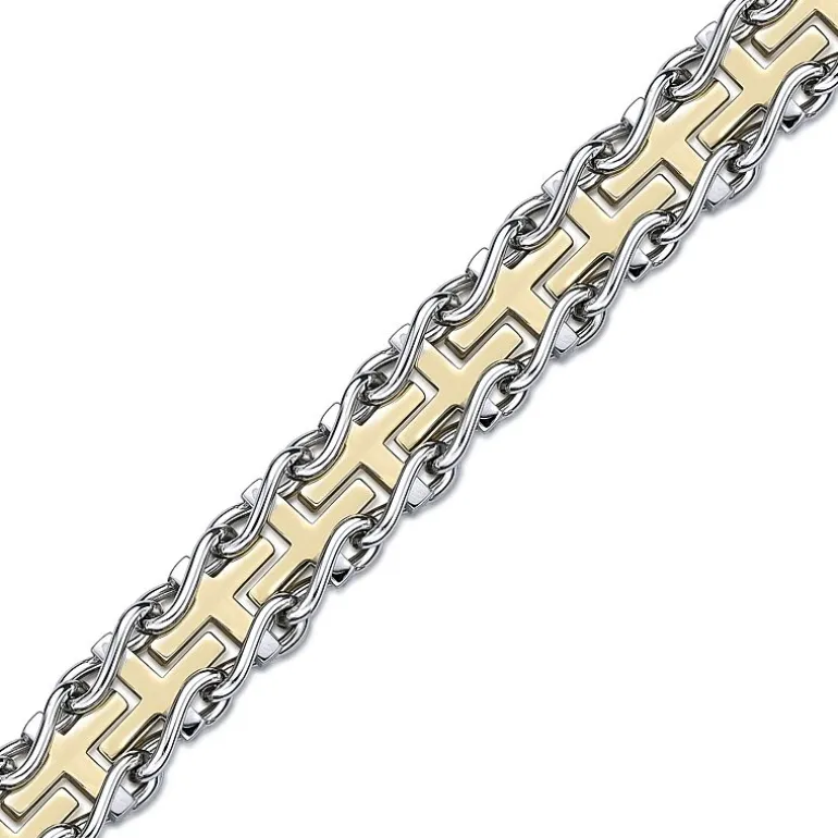 Mens Stainless Steel and Gold Ion Plated Cross Link Bracelet