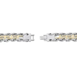 Mens Stainless Steel and Gold Ion Plated Cross Link Bracelet