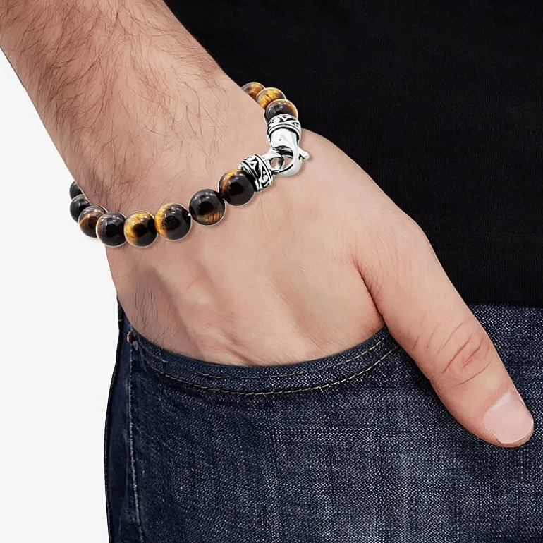 Mens Stainless Steel Beaded Bracelet