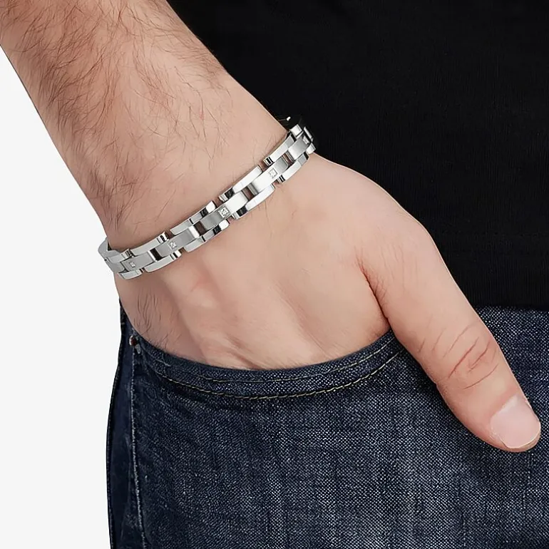 Mens Stainless Steel Solid 8 3/4 Inch Link Bracelet