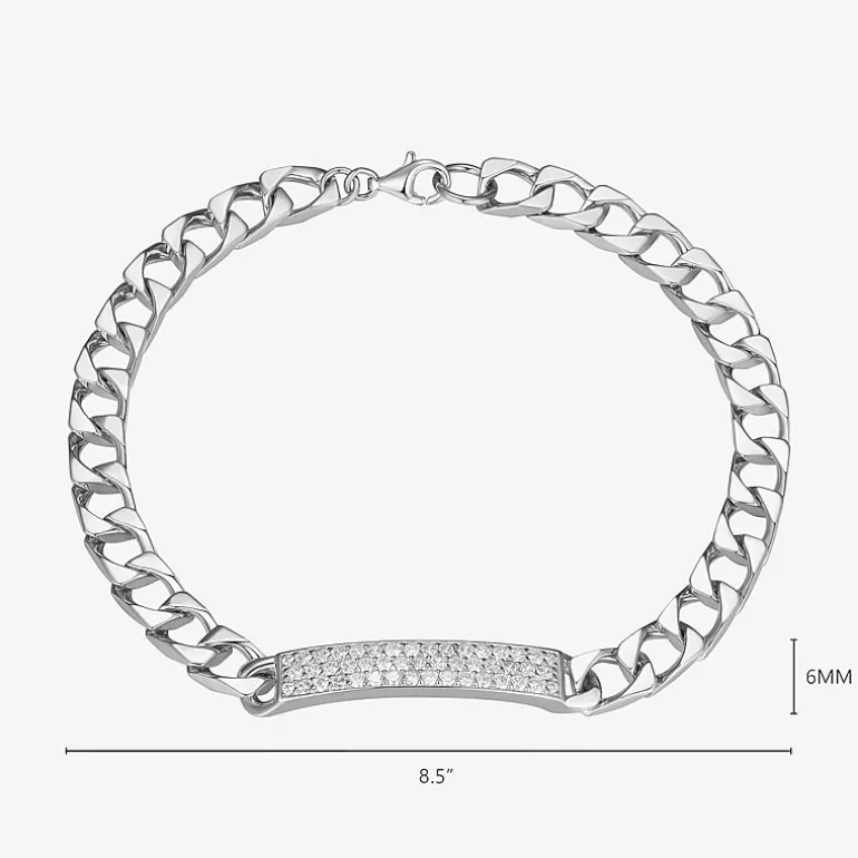 Mens Sterling Silver 8 1/2 Inch Solid Link Round Id Bracelet