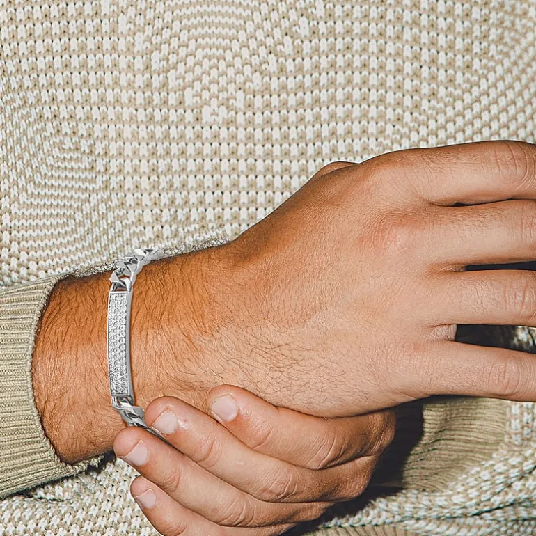 Mens Sterling Silver 8 1/2 Inch Solid Link Round Id Bracelet