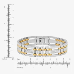 Mens Two-Tone Stainless Steel Cubic Zirconia Bracelet