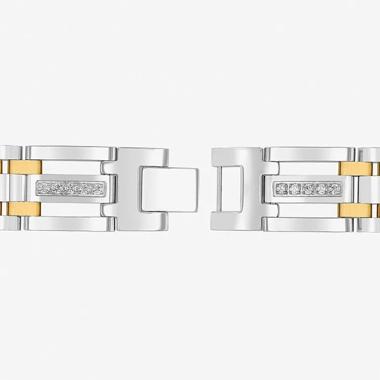 Mens Two-Tone Stainless Steel Cubic Zirconia Bracelet