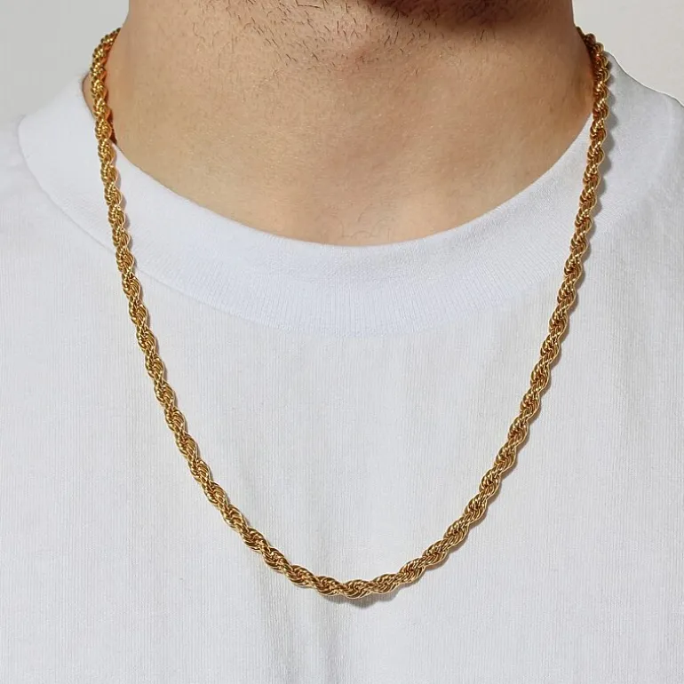 Men's Yellow Stainless Steel Solid Rope Chain Necklace