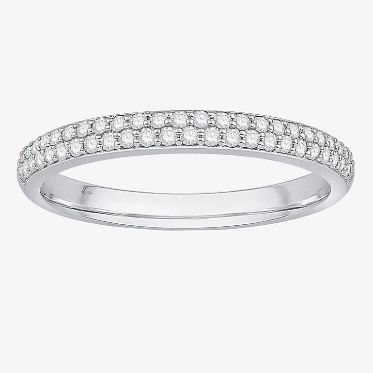 Micro Pave Womens 2MM 1/4 CT. T.W. Natural White Diamond 10K Gold Anniversary Wedding Band