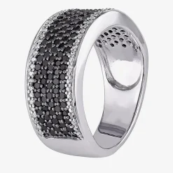 Midnight Black Womens 6MM 1 CT. T.W. Natural Black Diamond Sterling Silver Anniversary Band