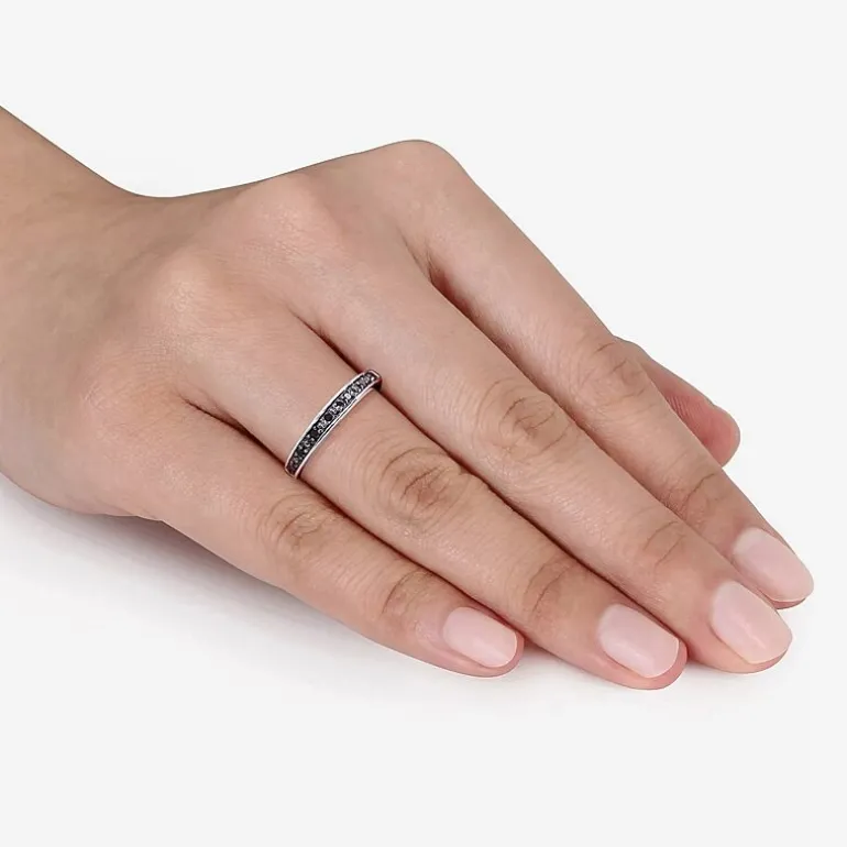 Midnight Black Womens 2MM 1/10 CT. T.W. Natural Black Diamond Sterling Silver Wedding Band