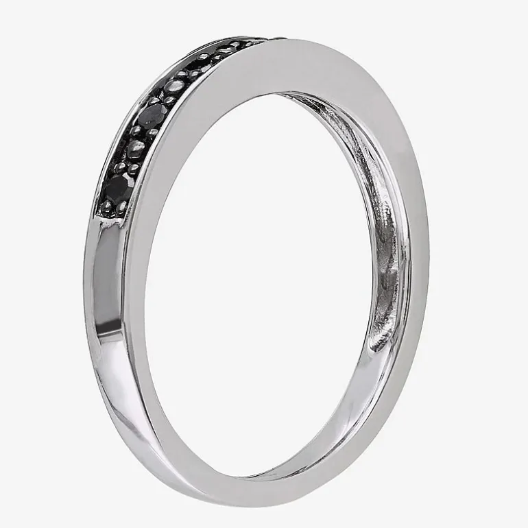 Midnight Black Womens 2MM 1/10 CT. T.W. Natural Black Diamond Sterling Silver Wedding Band