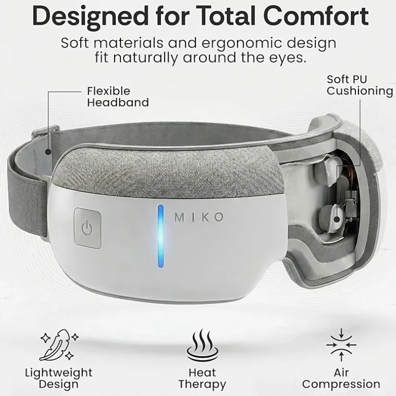 Miko Gaze Eye Massager with Heat, Air Pressure, 4 Massage Modes & Bluetooth Music