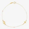 Miraculous Medal Womens 14K Tri-Color Gold Cross 7.25 Inch Link Bracelet
