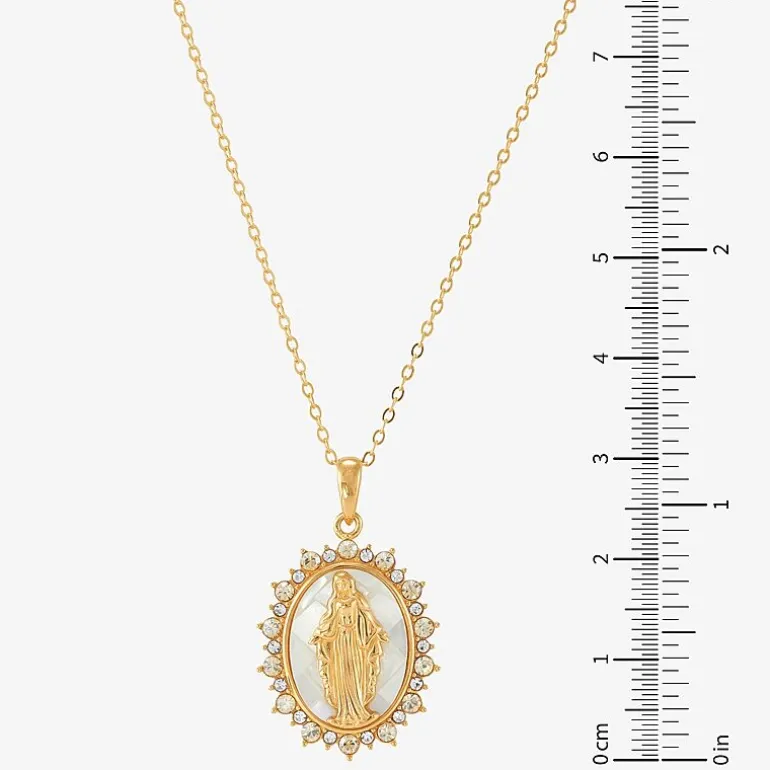 Miraculous Medal Womens White Mother Of Pearl 14K Gold Over Silver Oval 20 Inch Pendant Necklace