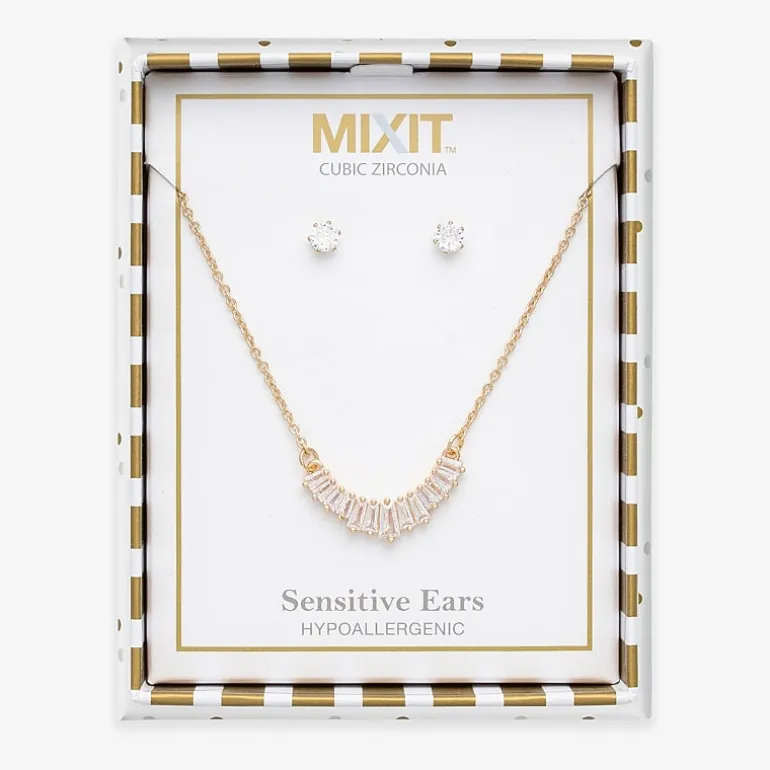 Mixit Frontal Necklace & Stud Earring Womens Cubic Zirconia 2-pc. Jewelry Set