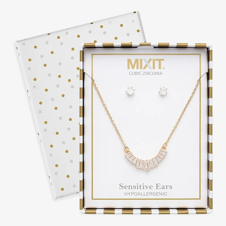 Mixit Frontal Necklace & Stud Earring Womens Cubic Zirconia 2-pc. Jewelry Set