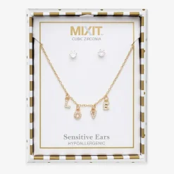 Mixit Love Charm Necklace & Stud Earring Womens Cubic Zirconia 2-pc. Jewelry Set
