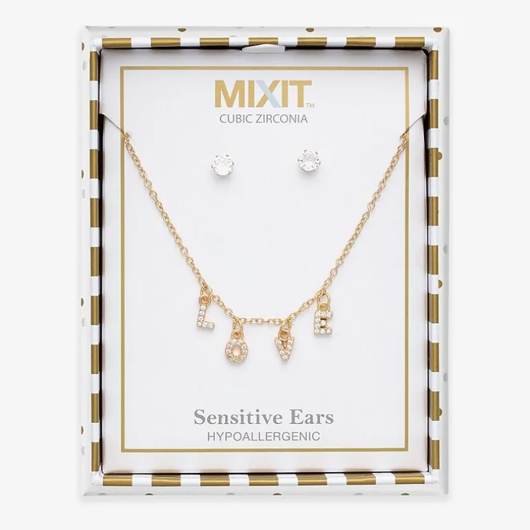 Mixit Love Charm Necklace & Stud Earring Womens Cubic Zirconia 2-pc. Jewelry Set