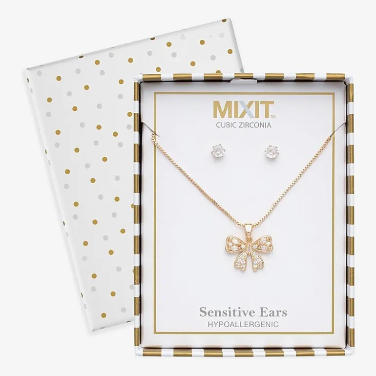 Mixit Pendant Necklace & Stud Earring Womens Cubic Zirconia Bow 2-pc. Jewelry Set